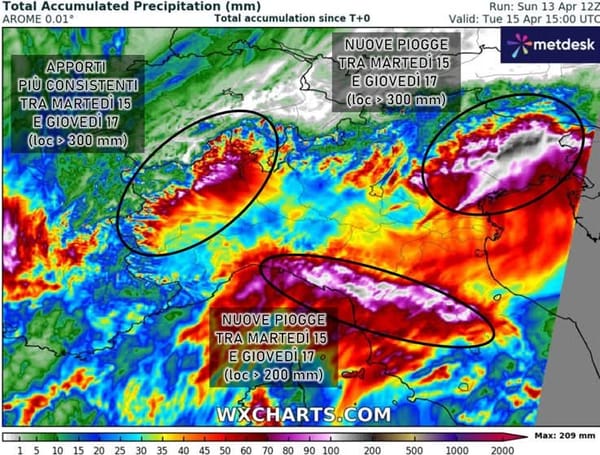 Maltempo in arrivo: attesi oltre 300 mm di pioggia sul Nord-Ovest