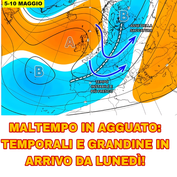Cambio radicale del meteo: in arrivo pioggia, calo termico e rischio grandine